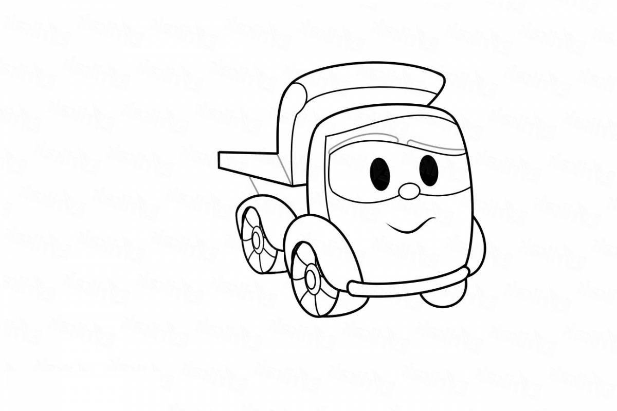 Playful lion truck coloring page for kids