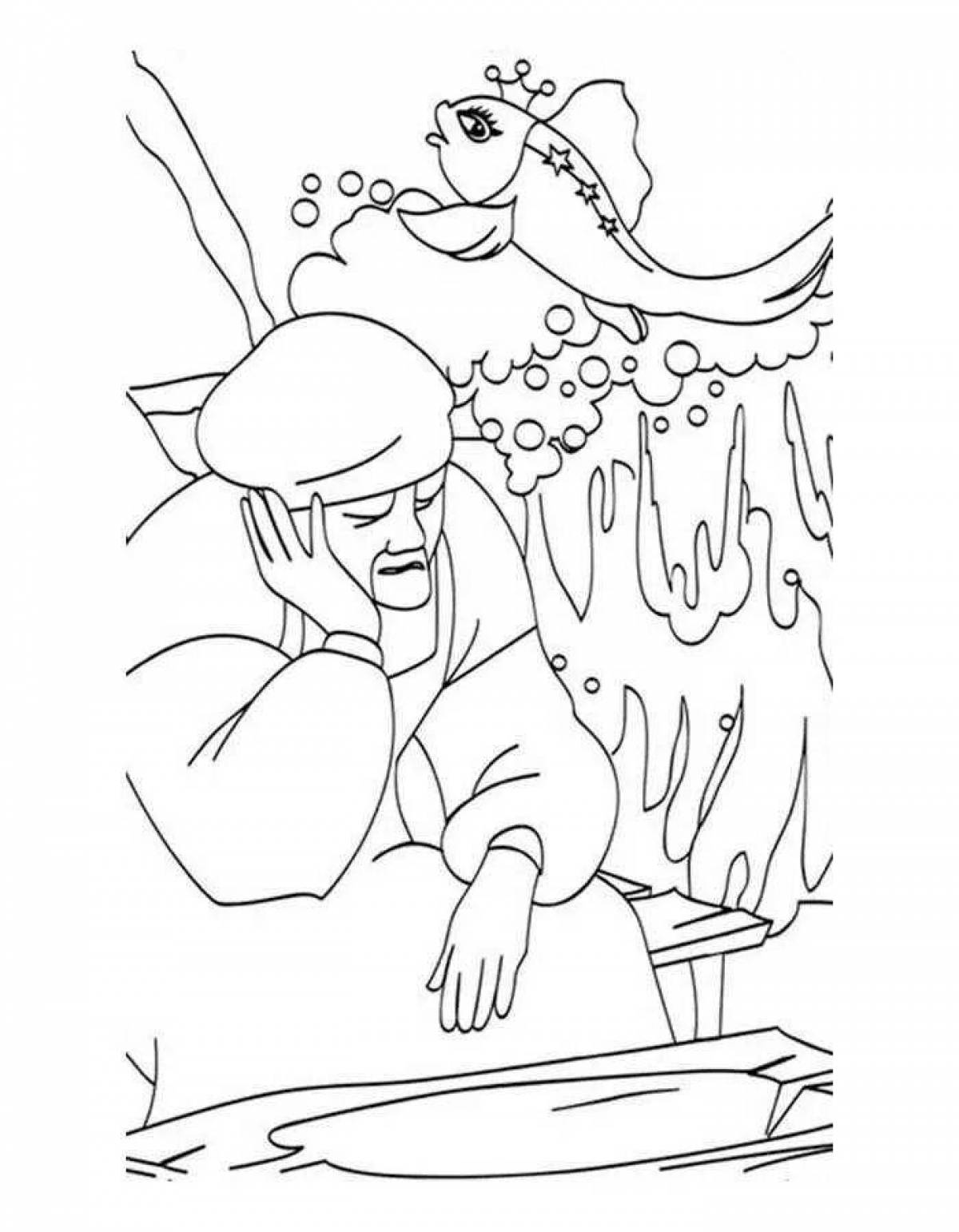 Radiant golden fish story coloring page