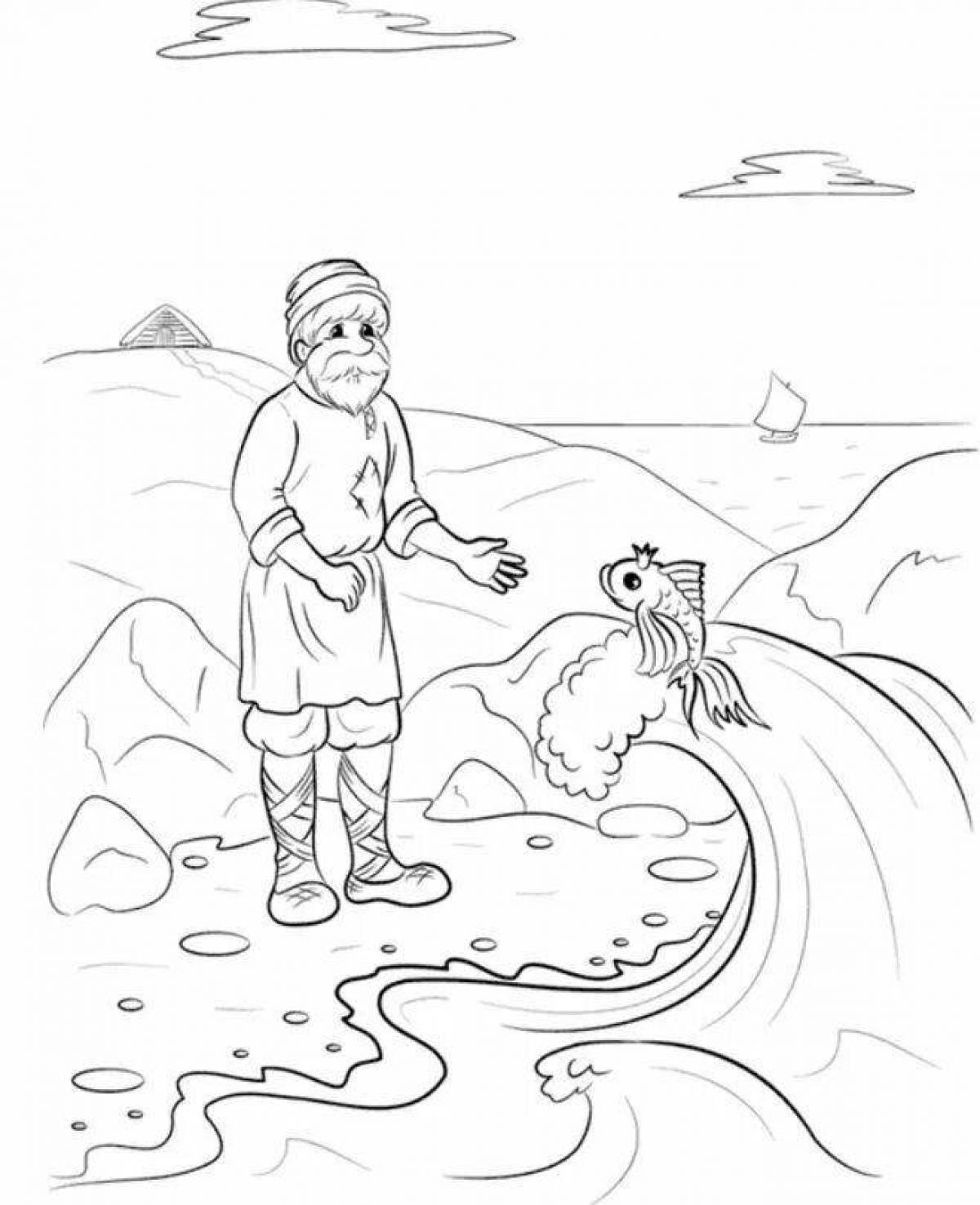 Splendorous golden fish story coloring page