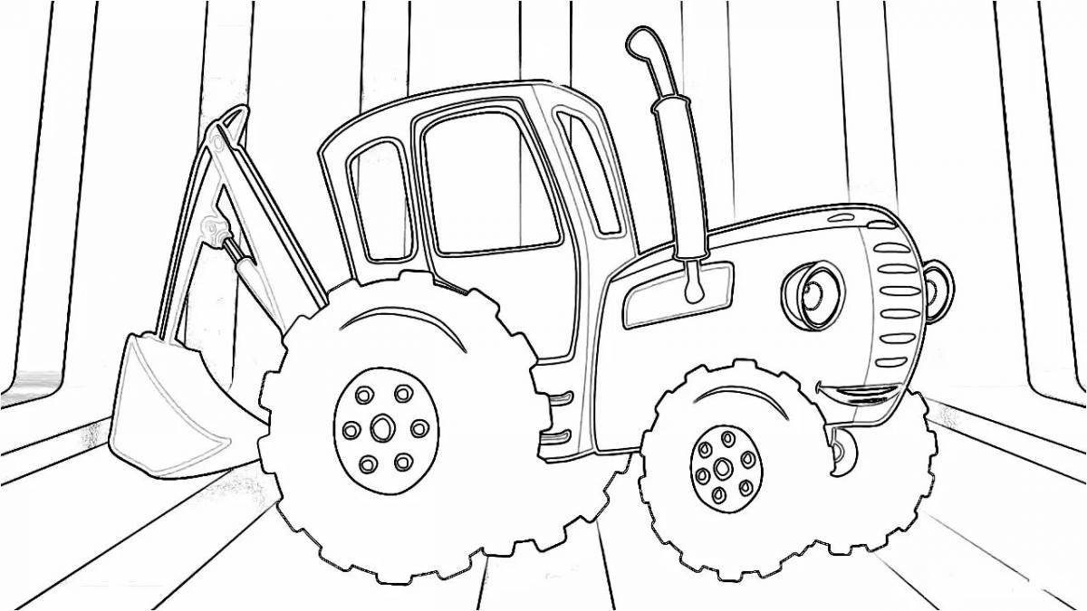 Fabulous cat and blue tractor coloring page