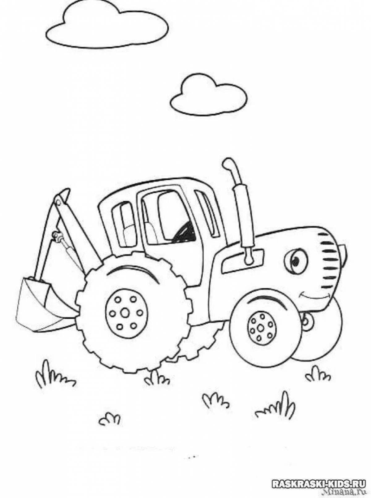Coloring page awesome cat and blue tractor