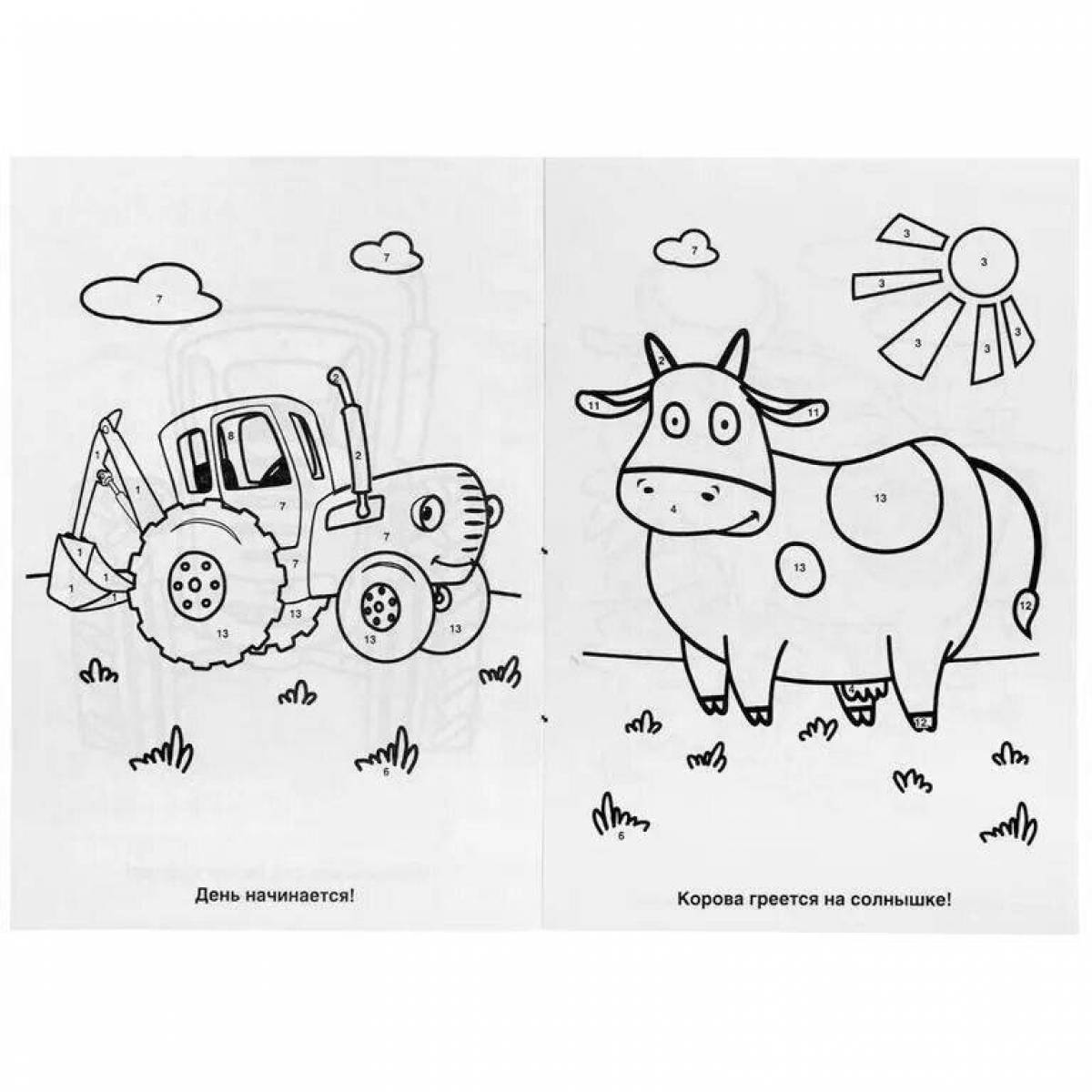 Coloring page nice cat and blue tractor