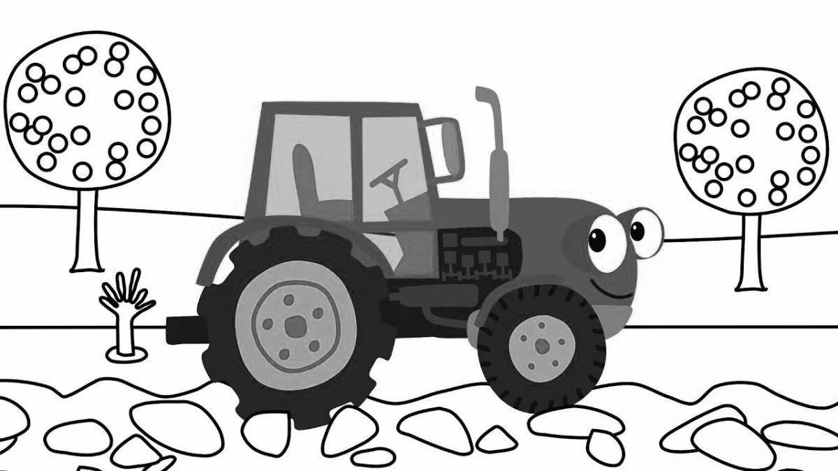 Coloring page beautiful cat and blue tractor