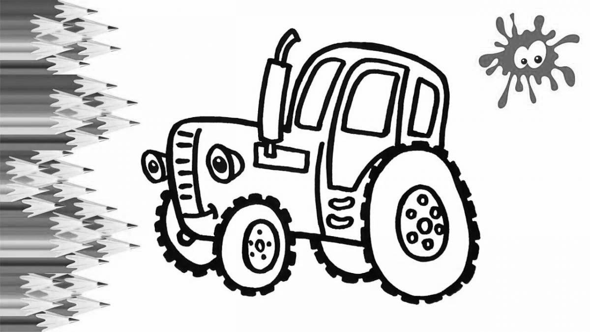 Adorable cat and blue tractor coloring book