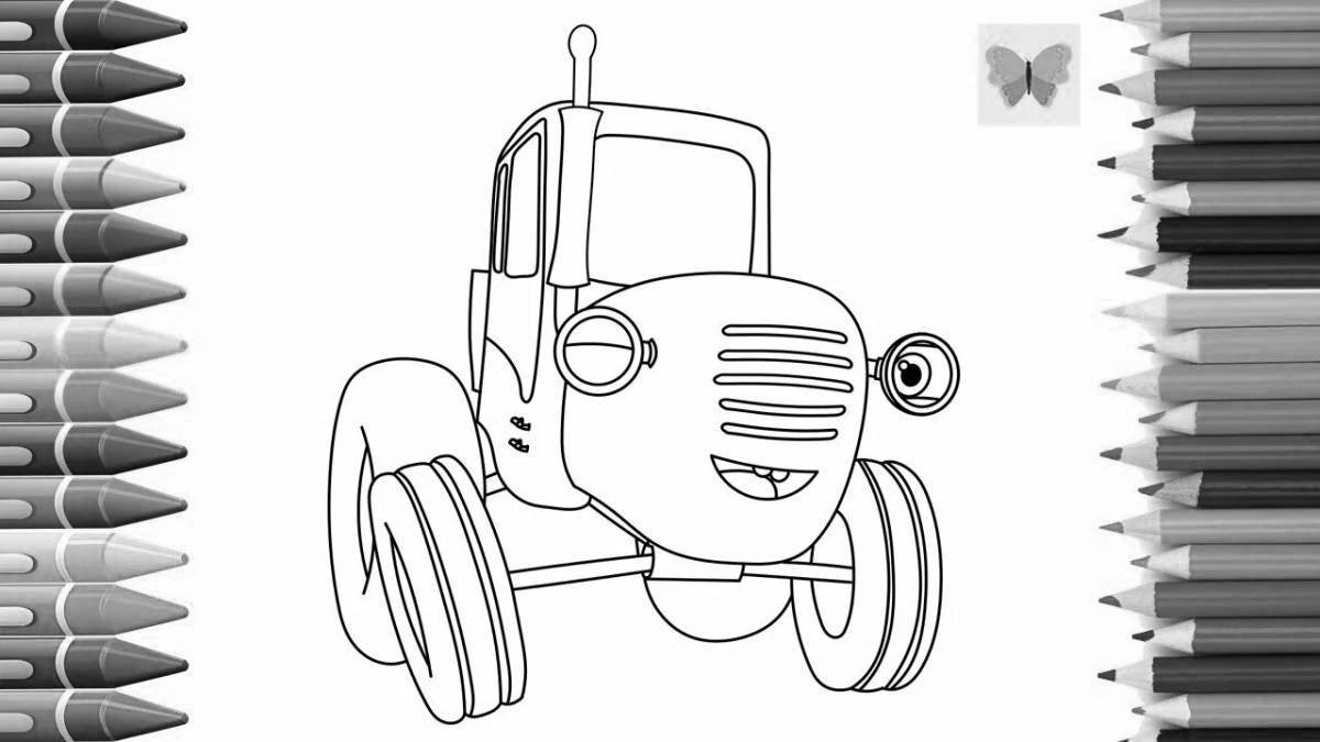 Intriguing kote and blue tractor coloring book