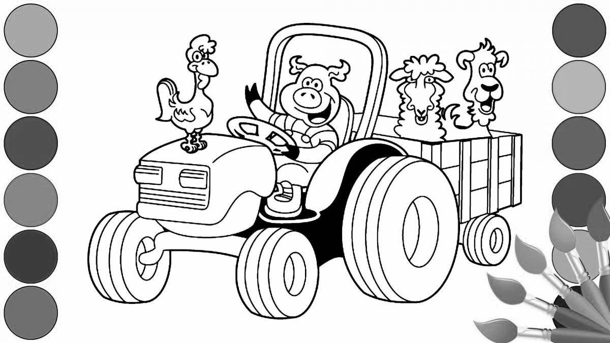 Coloring page of the mesmerizing kote and the blue tractor