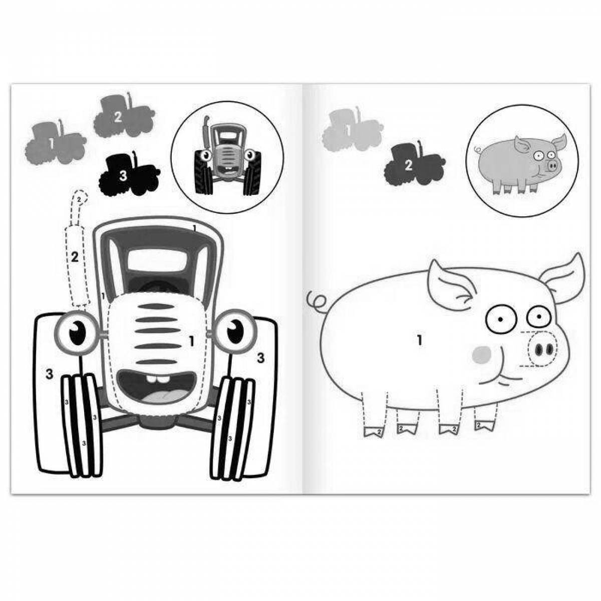 Unique cat and blue tractor coloring book