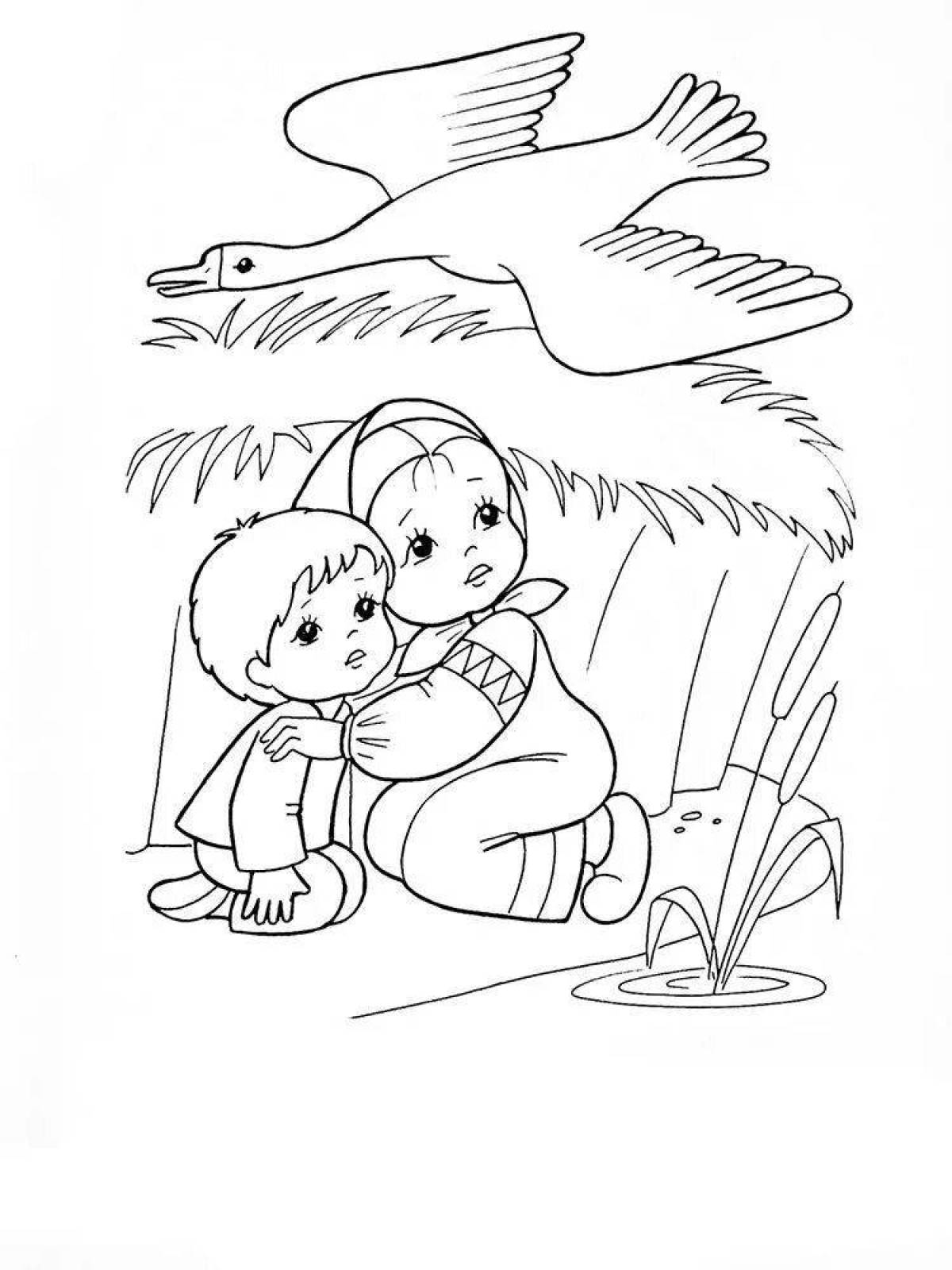 Colorful swan geese coloring pages for kids
