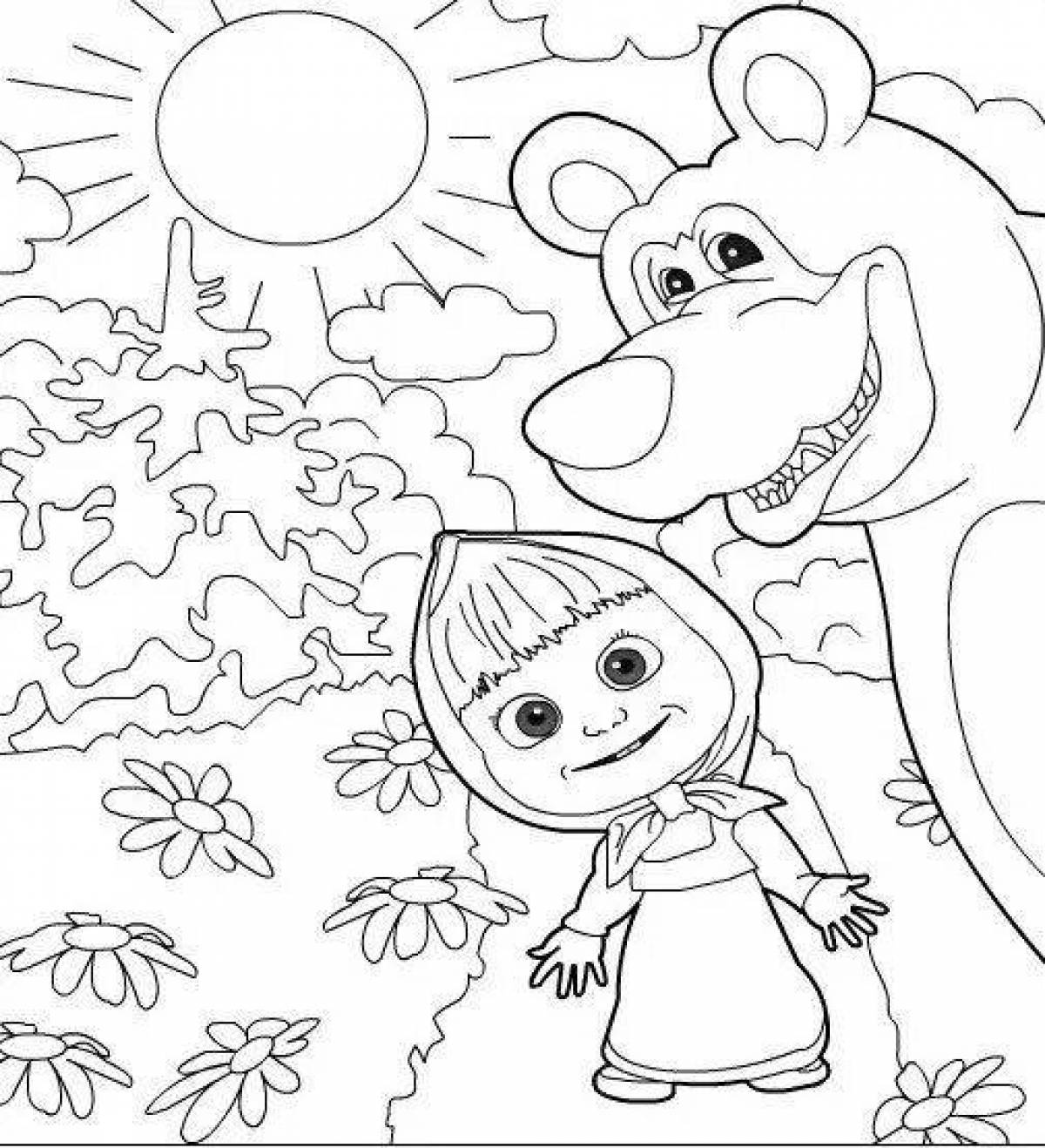 Игра Раскраска Маша и Медведь на пикнике