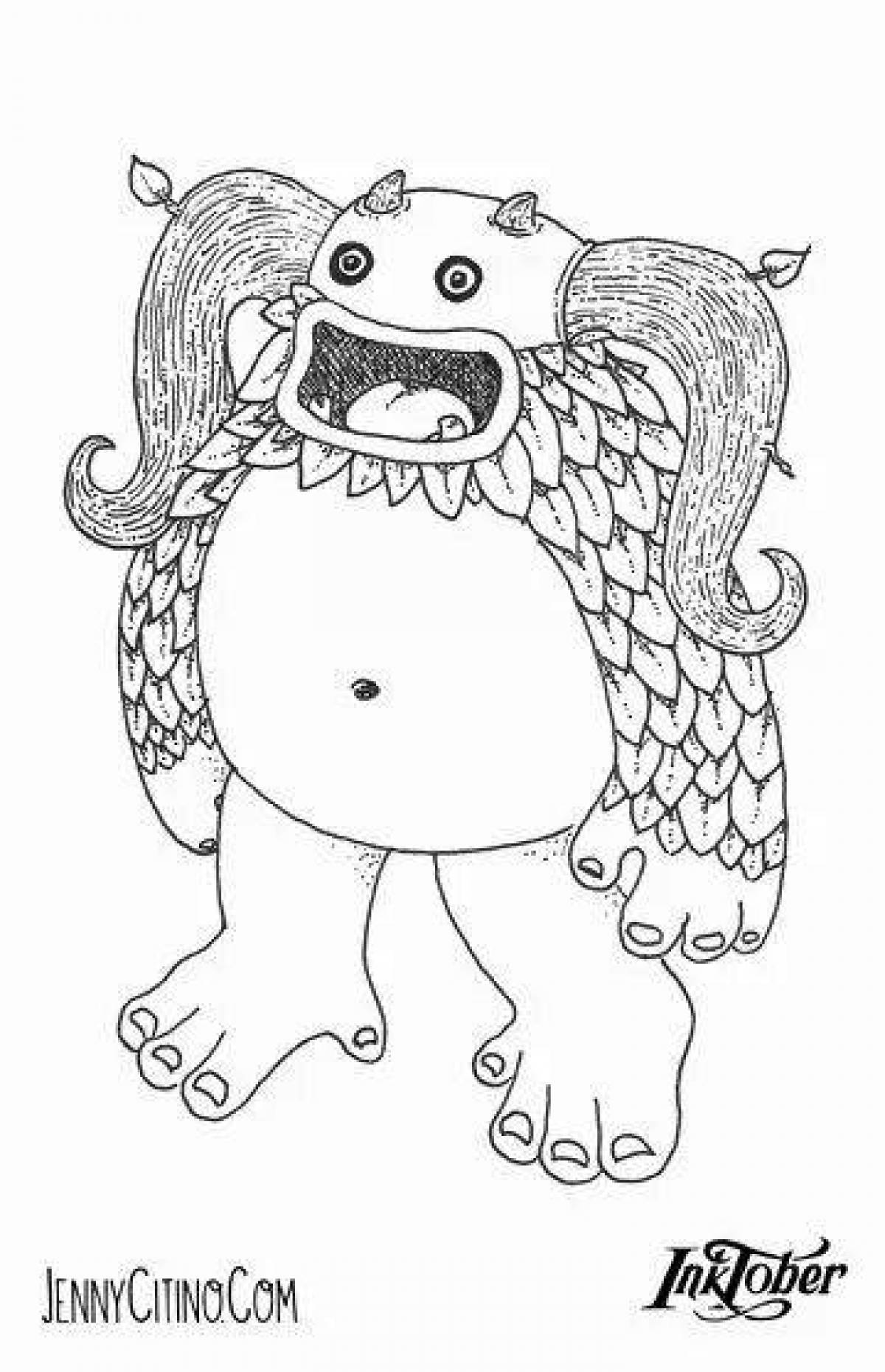 Coloring pages with cute singing monsters for kids