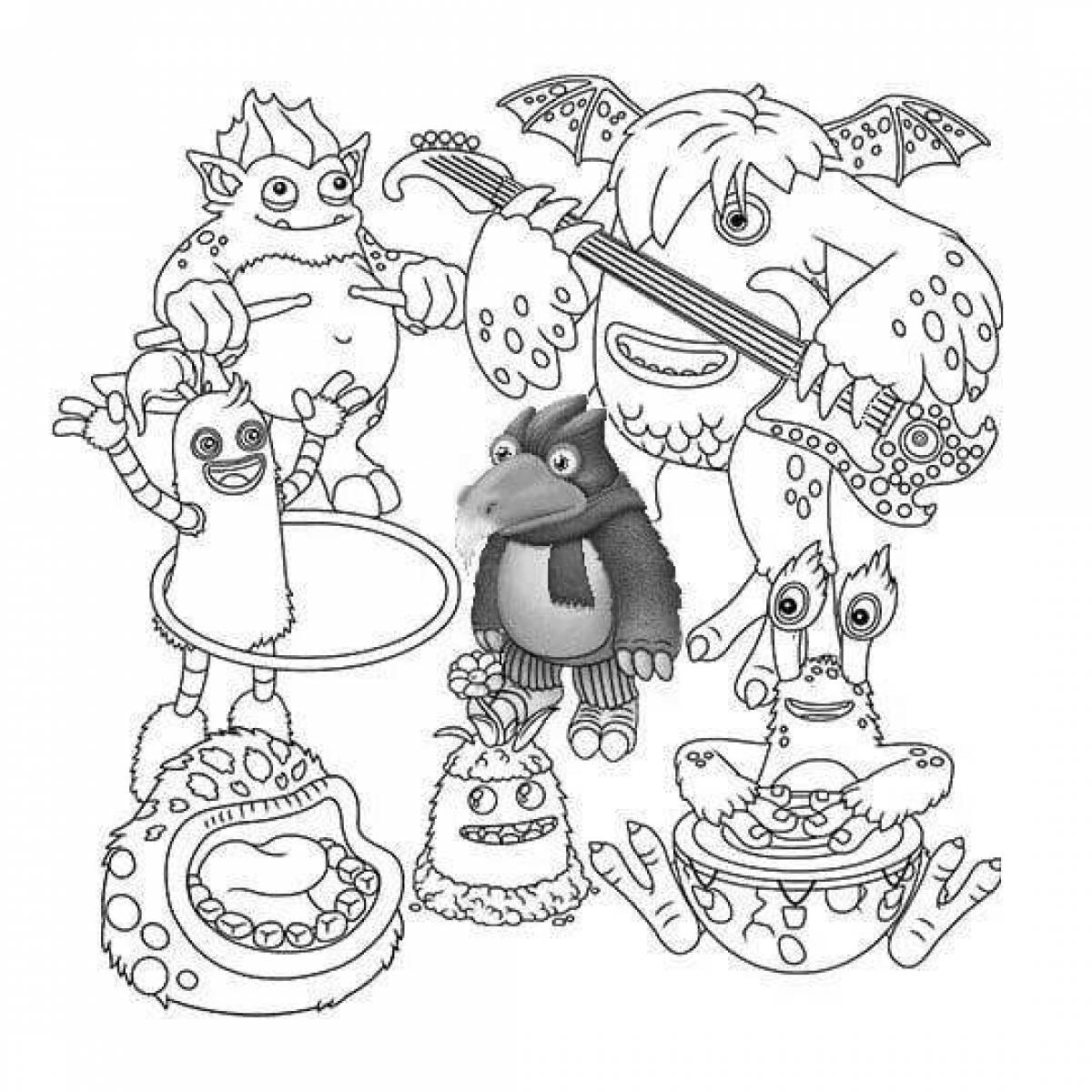 Coloring pages for kids with outrageous singing monsters