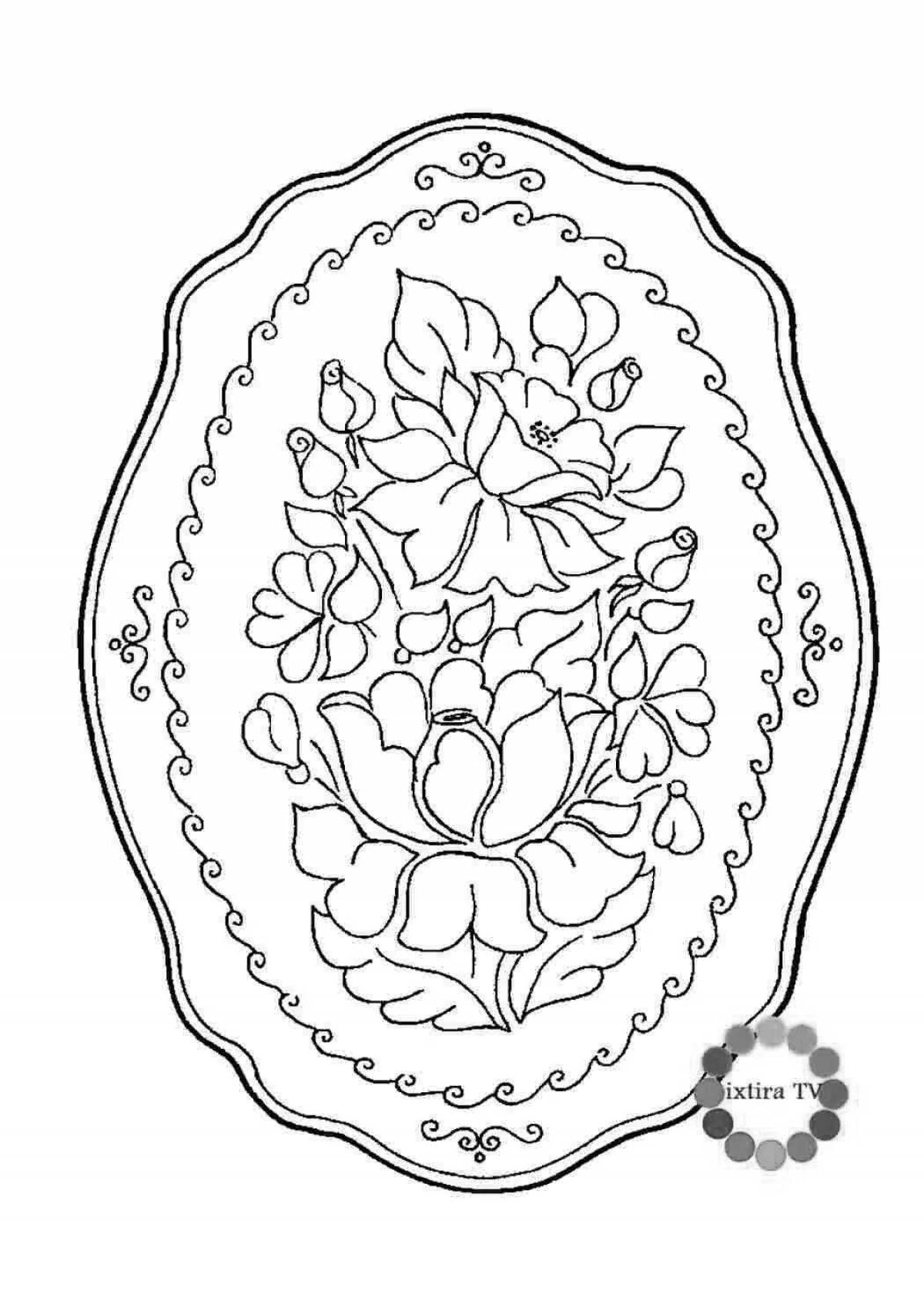 Charming Zhostovo tray coloring for kids