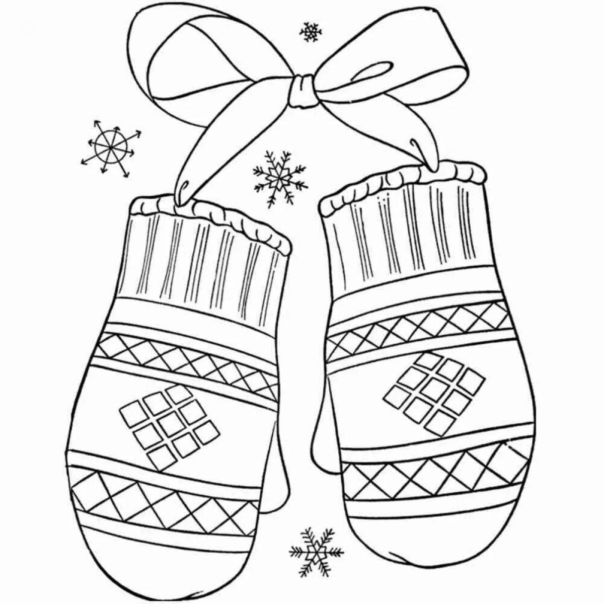 Explosive mitten coloring page for children 2-3 years old