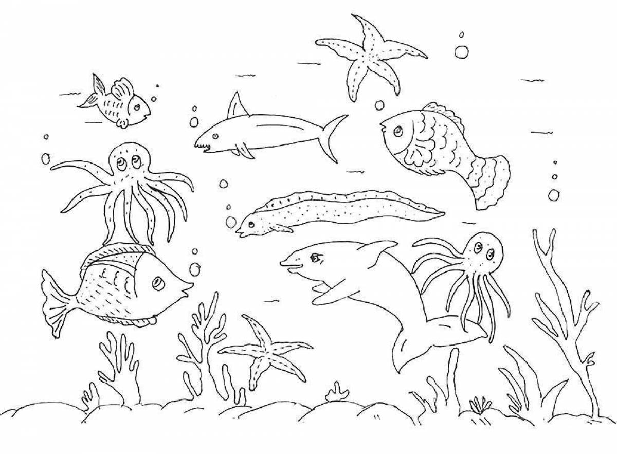 Joyful Sea Life Coloring Page for 6-7 year olds