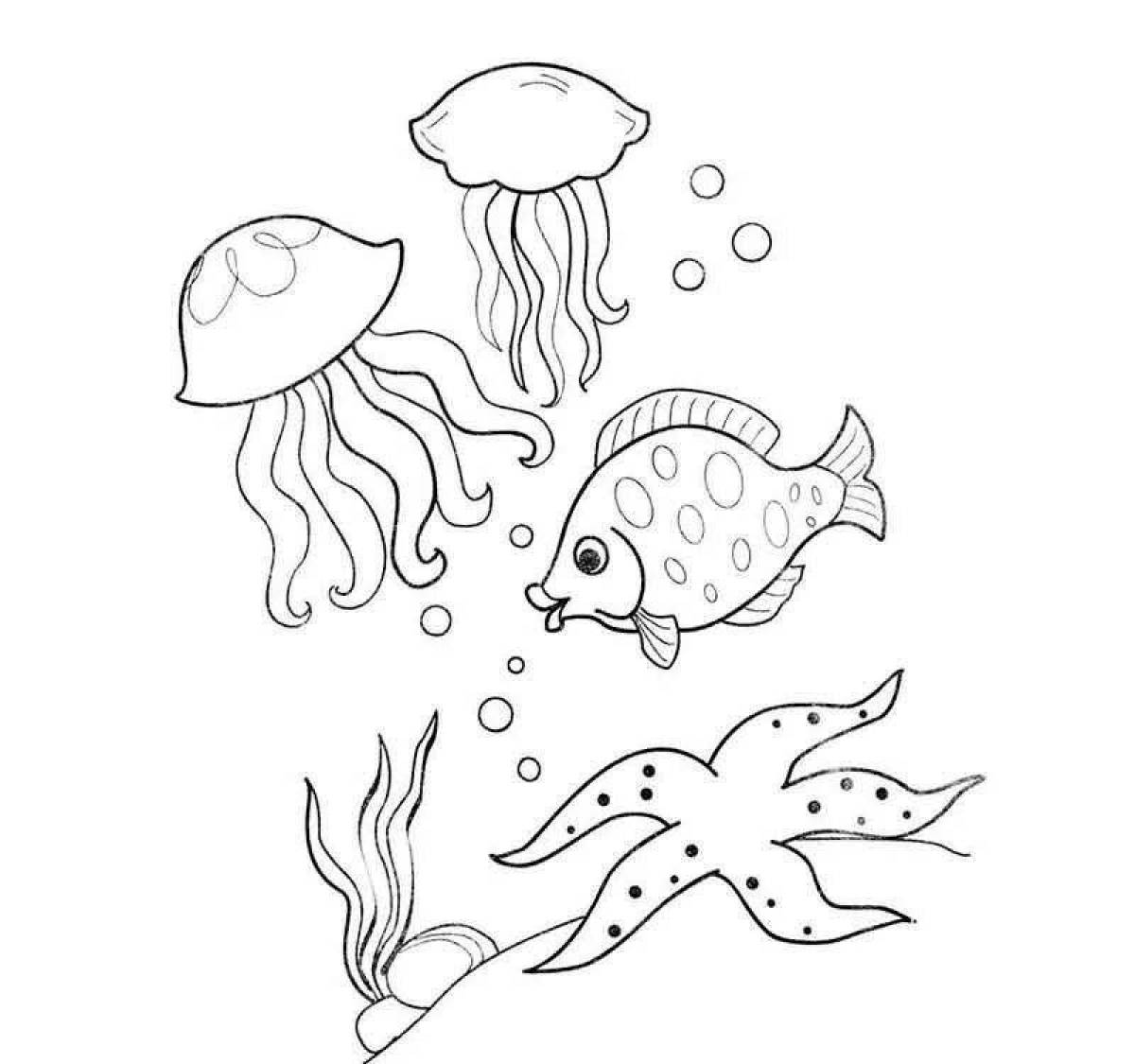 Dazzling Marine Life Coloring Page for 6-7 year olds
