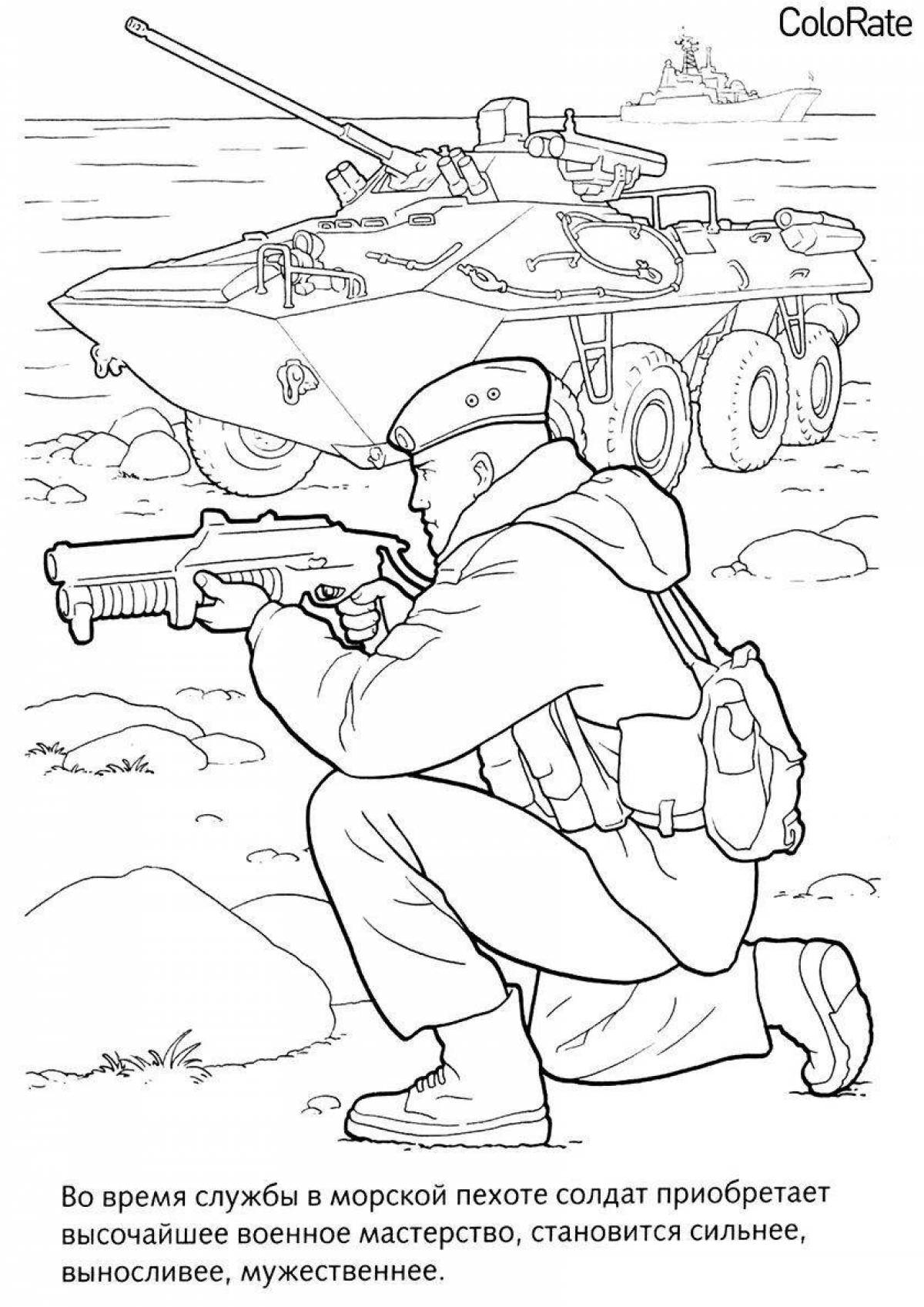 Shiny military coloring book for kids 6-7 years old
