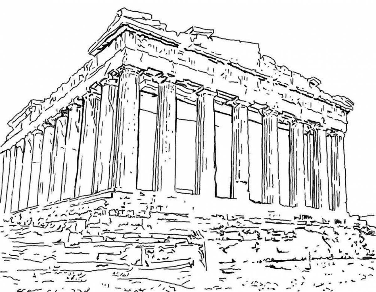 Рисунок акрополя 5 класс. Храм Афины Парфенон черно белый. Афинский Акрополь храм Парфенон. Акрополь в древней Греции.