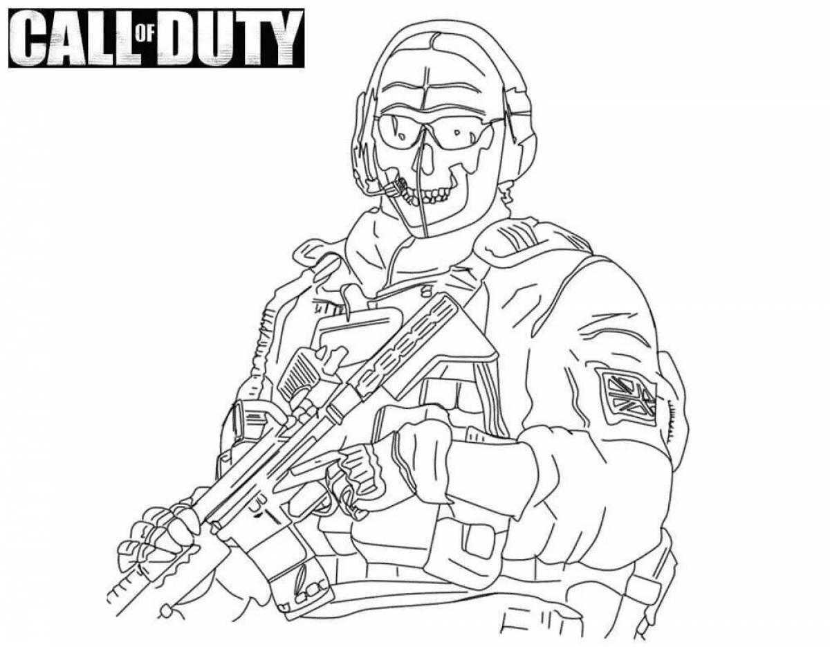 Рисунок Гоуста из Call of Duty карандашом