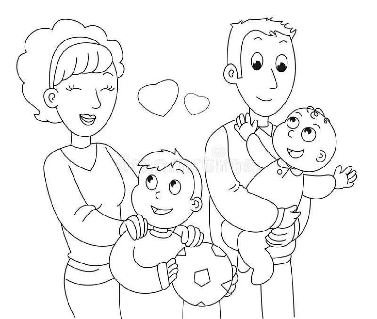Рисунок семьи мама папа и два сына