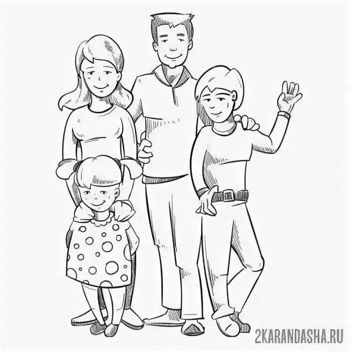 Раскраска мама папа дочка и сыночек