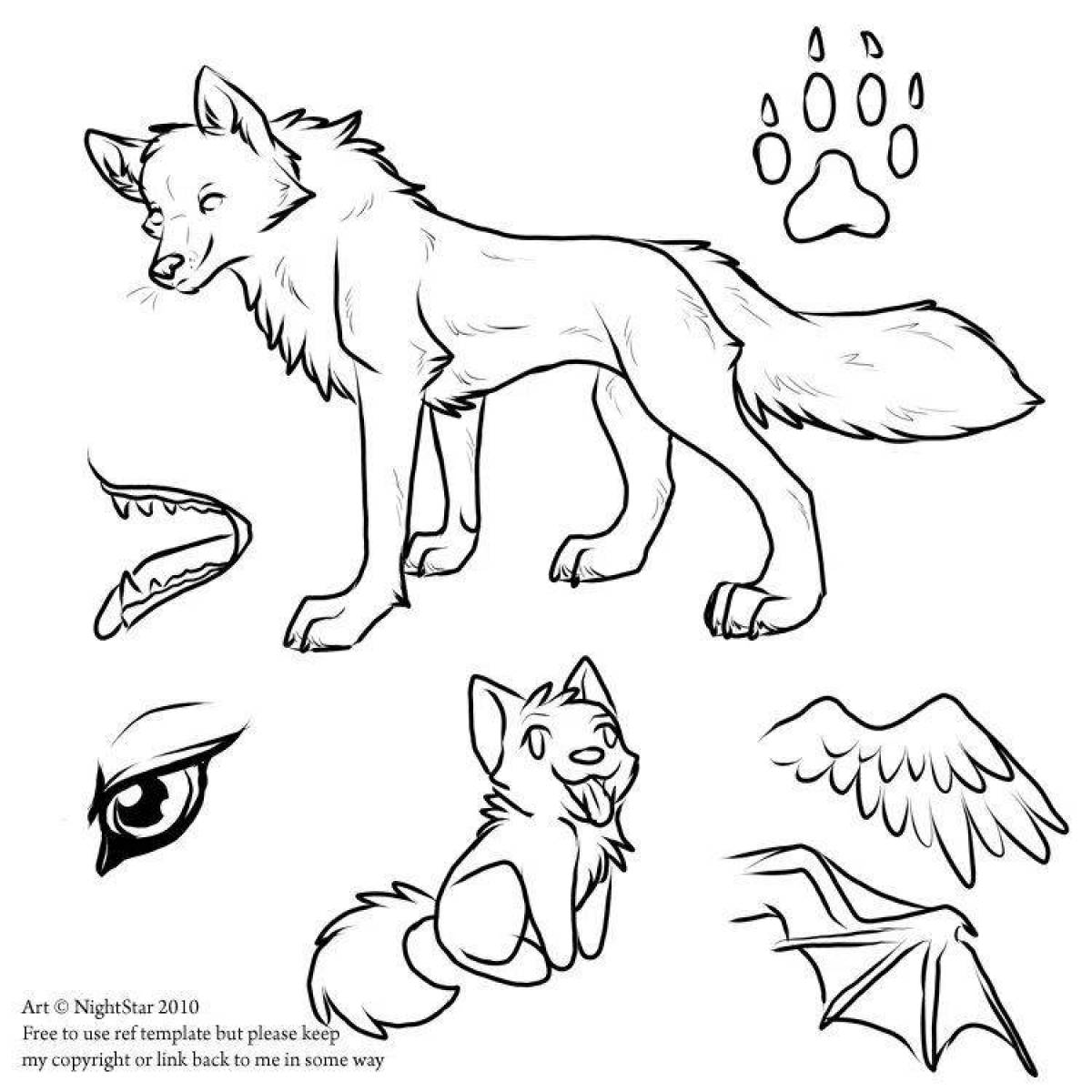 Раскраска волчица с волчатами