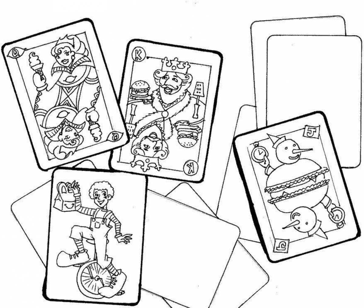 Joyful playing card coloring page