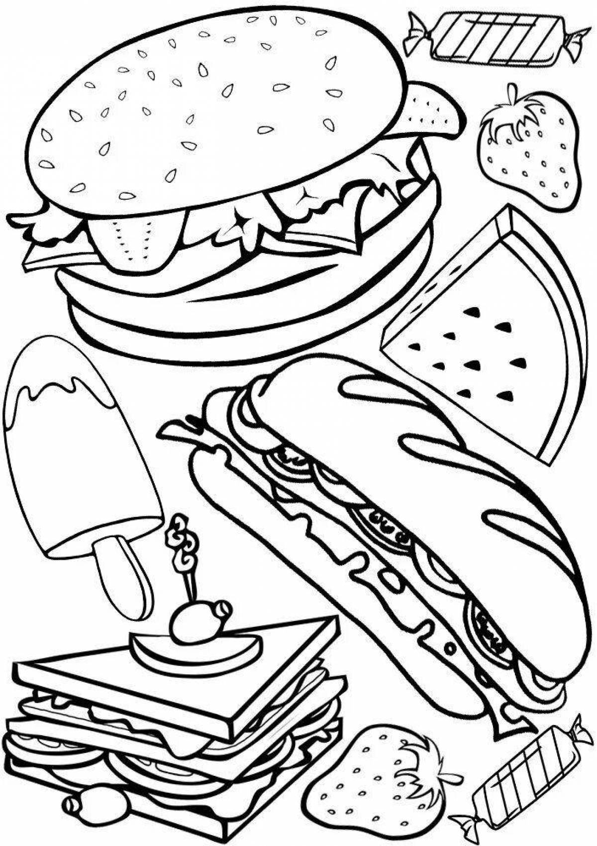 Colourful burger coloring book for kids