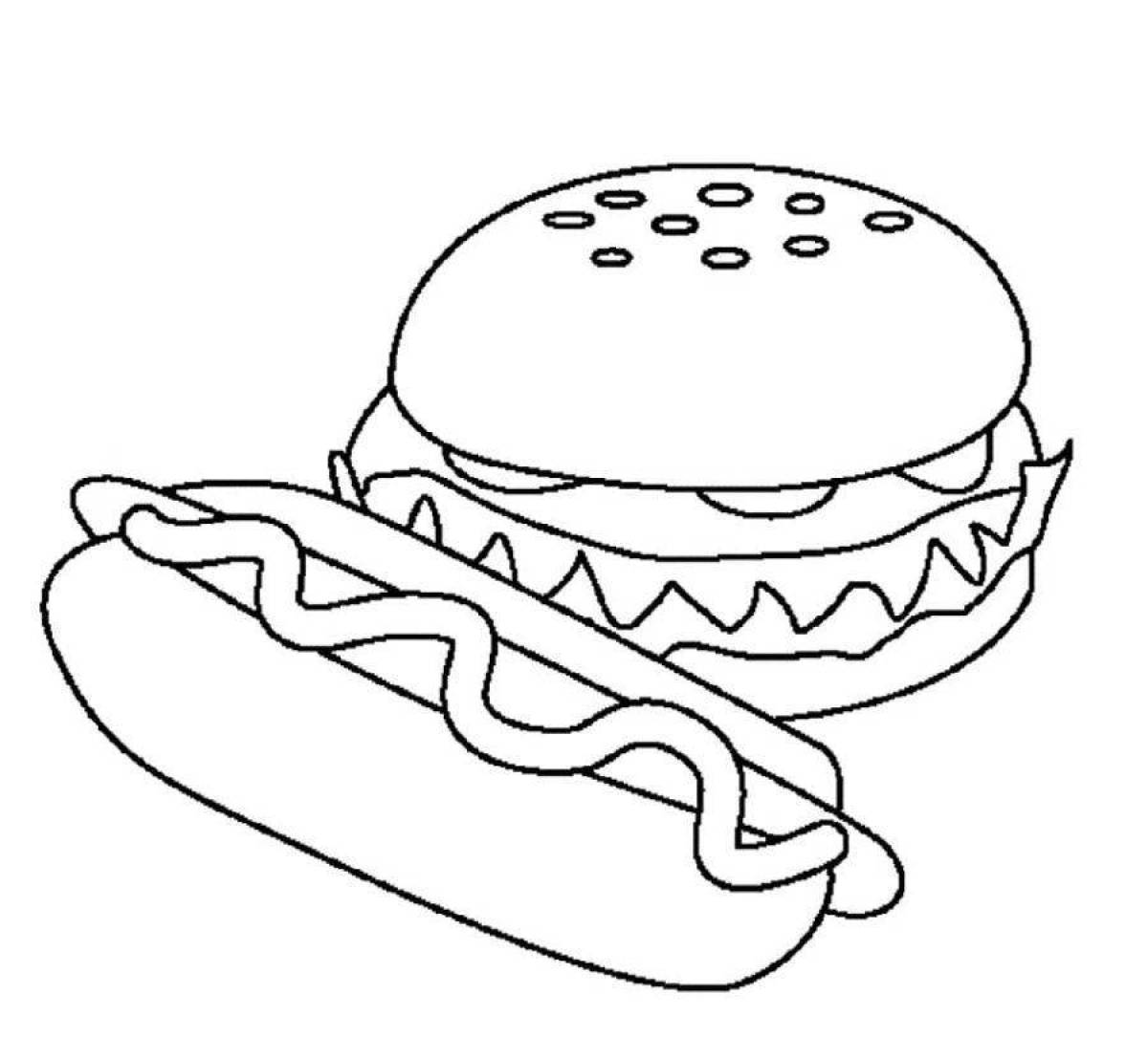 Coloring page happy burger for kids