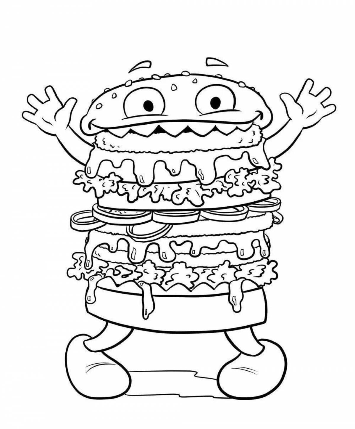 Glitter burger coloring page for kids