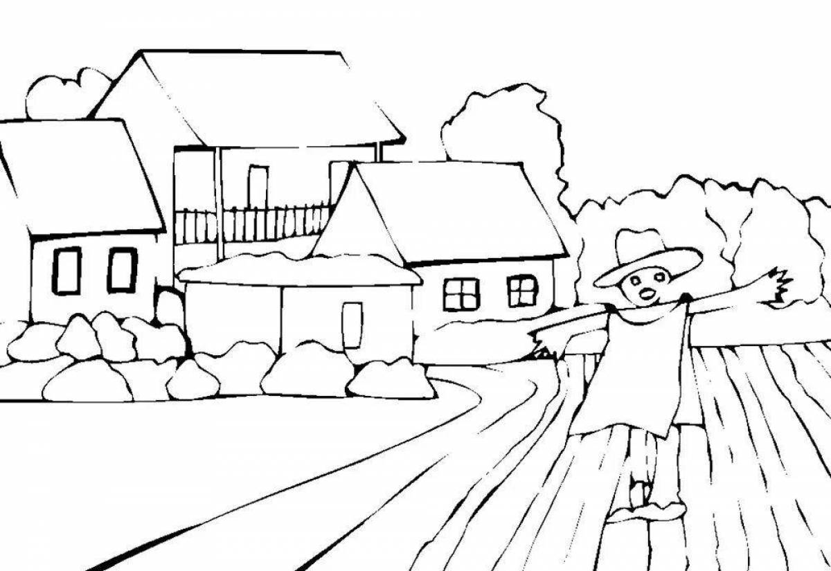 Adorable village coloring book for kids