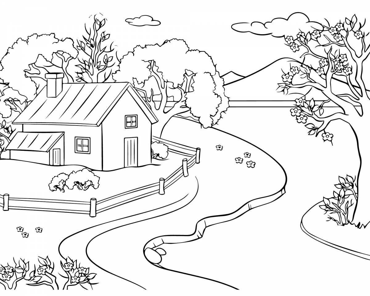 Nice village coloring book for kids