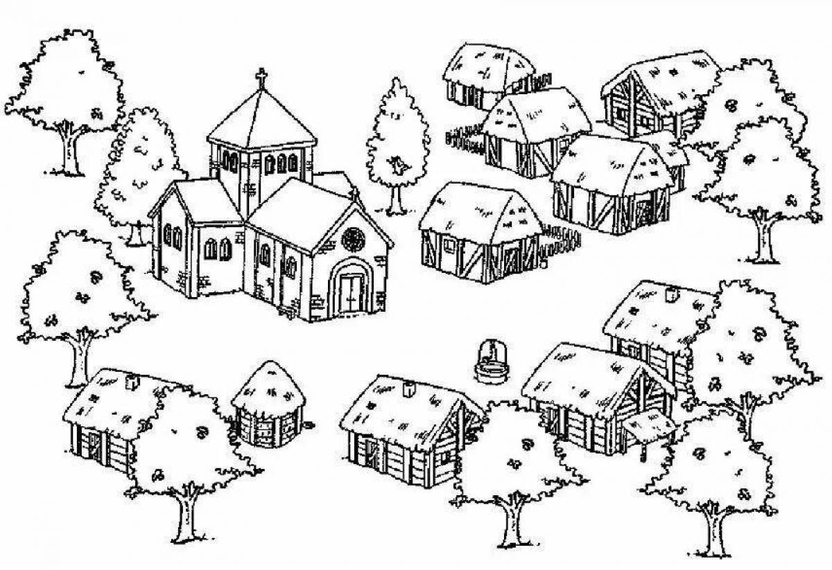 Mystical village coloring pages for kids