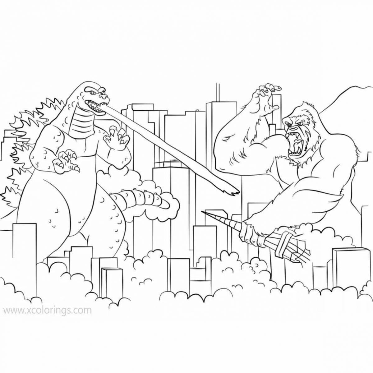 Godzilla vs Kong coloring page in colorful colors