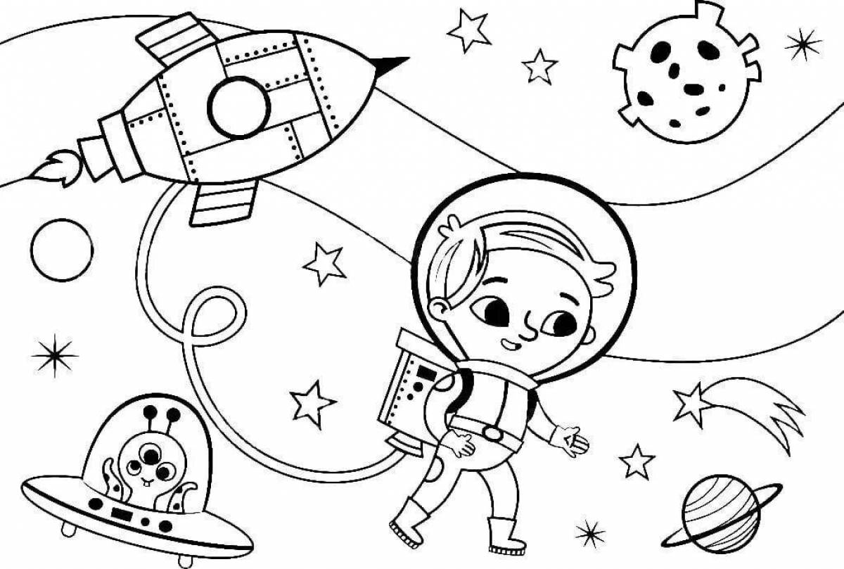 Glittering space cartoon coloring book
