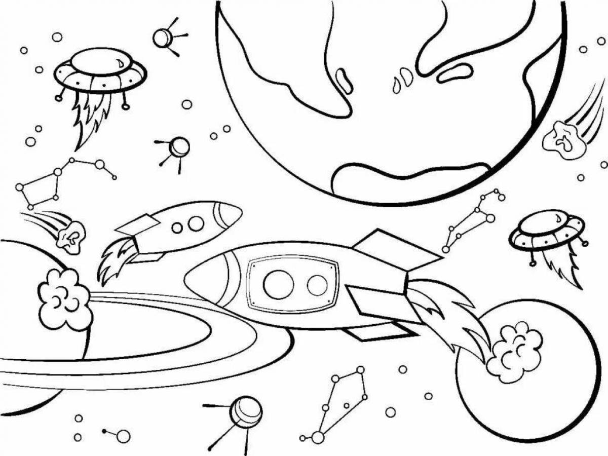 Таинственный космический мультфильм раскраска страница