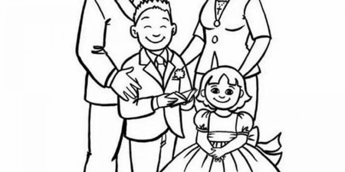 Charming coloring book family of 4