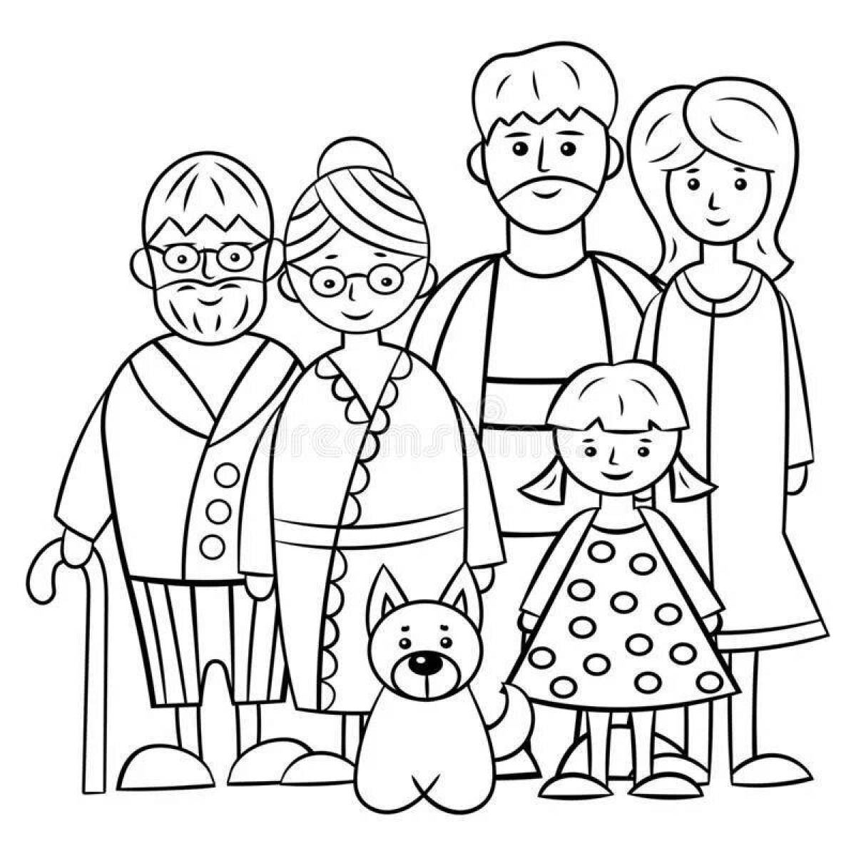 Caring coloring family of 4