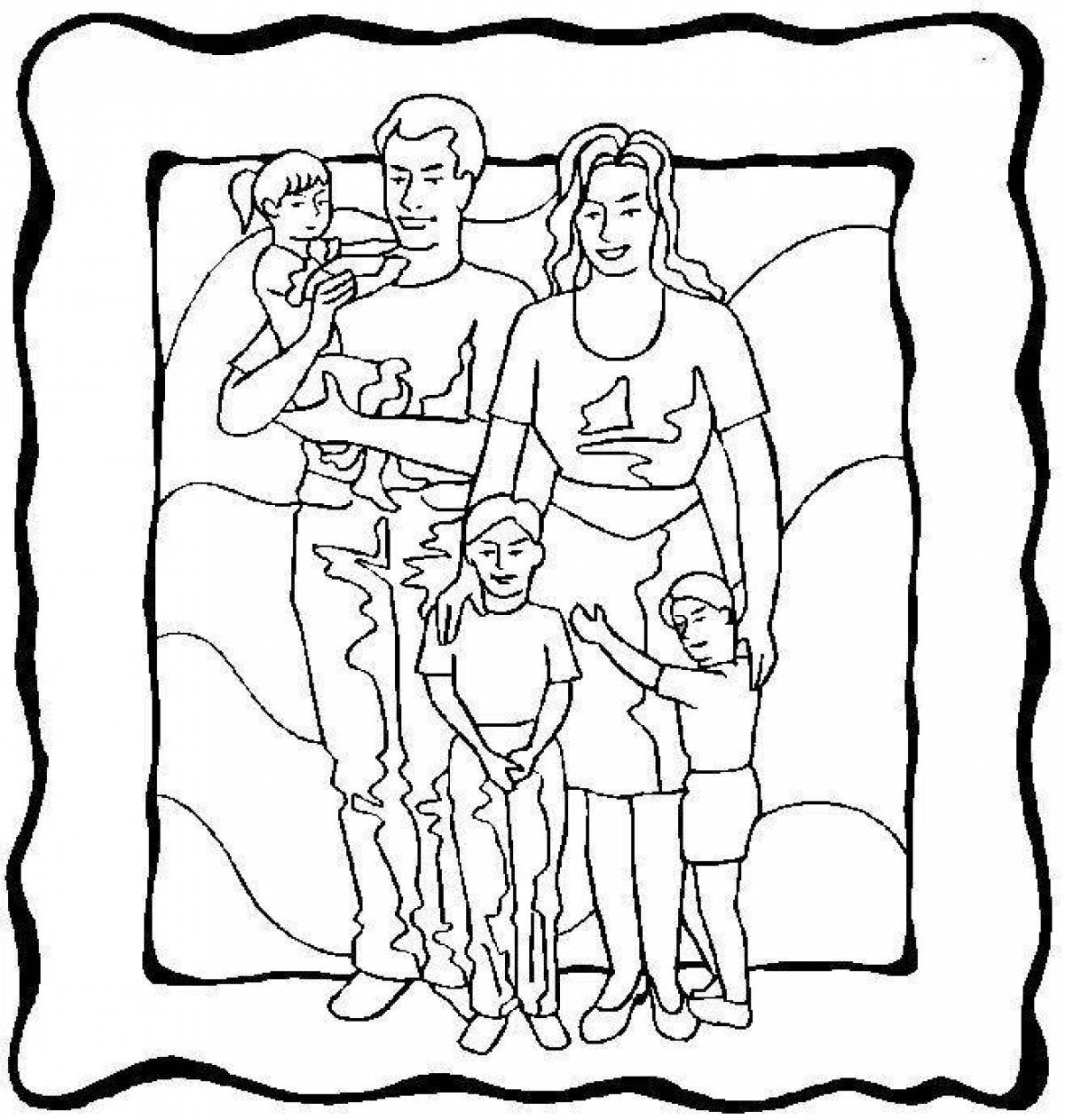 Coloring page content family of 4