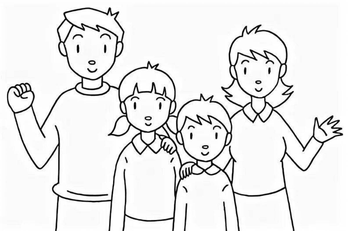 Joyful coloring page family of 4