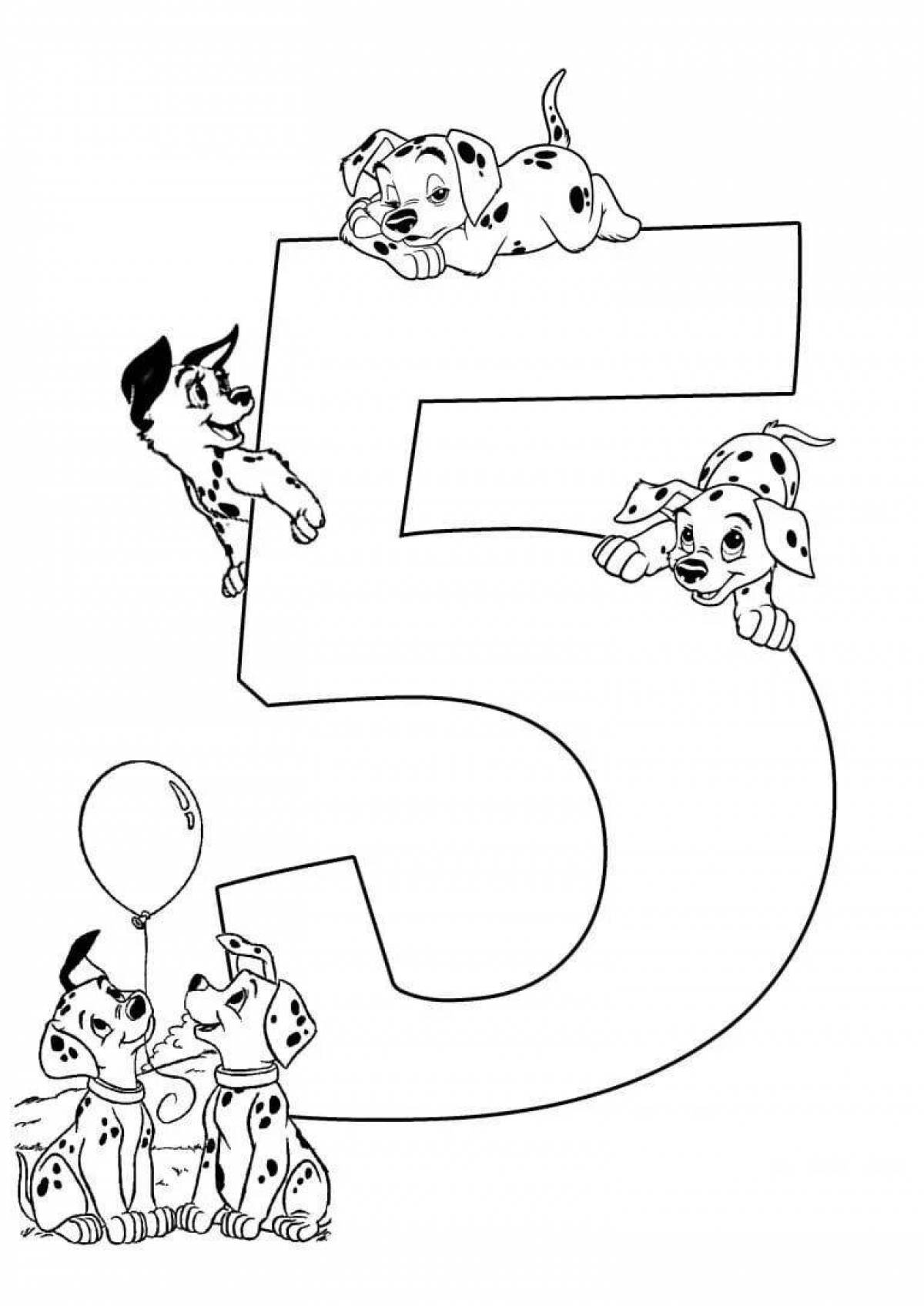 Colorful number 5 coloring pages for kids