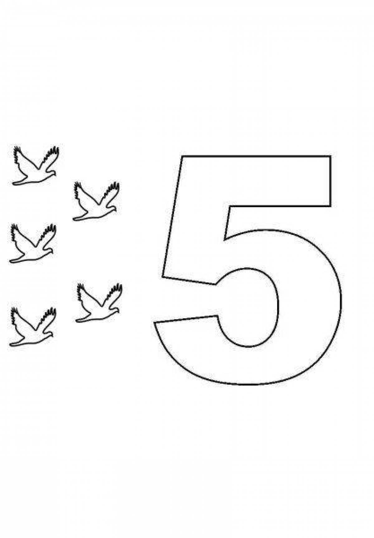 Coloring pages with number 5 for kids