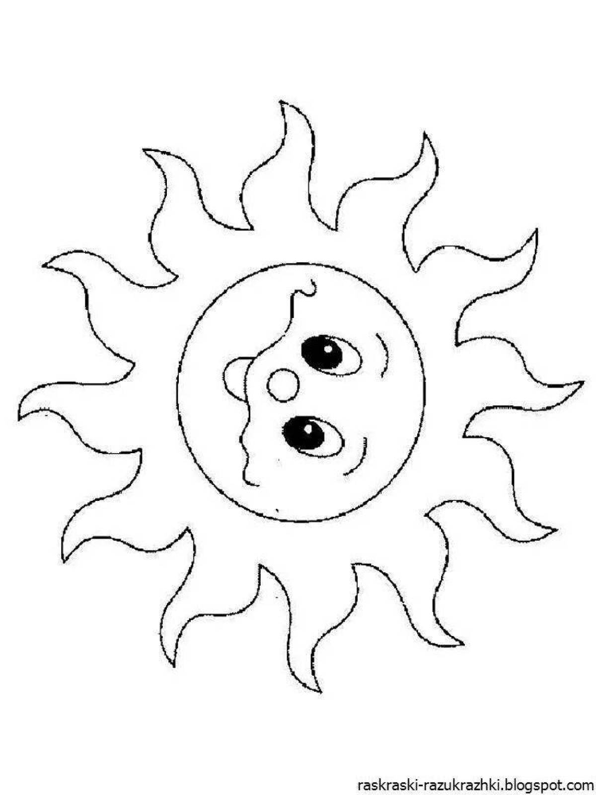 Colorful sun coloring book for kids