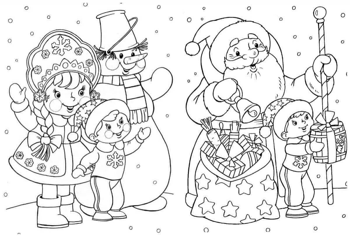 Раскраска Снеговики – помощники Деда Мороза