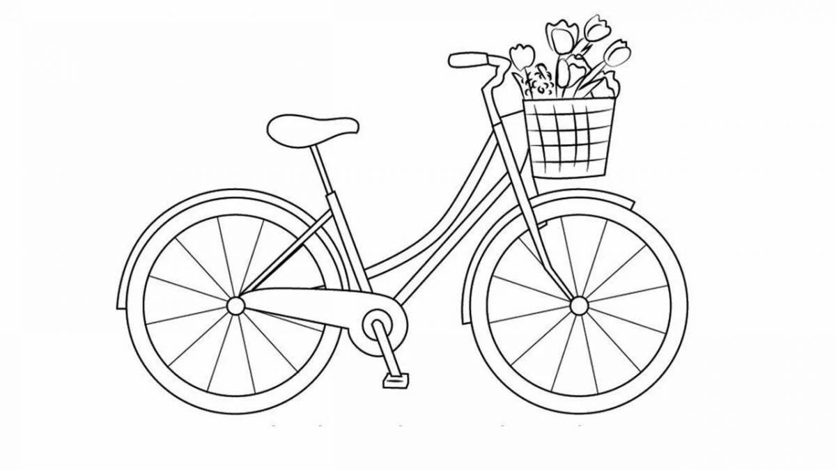 Игривая страница раскраски велосипеда для детей