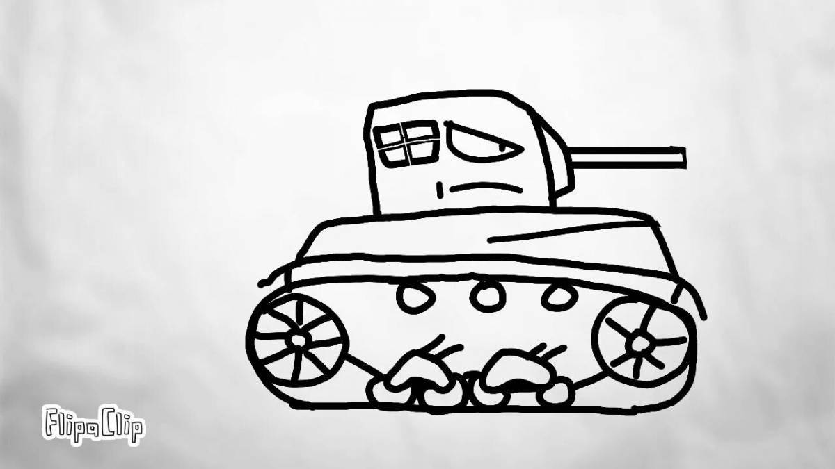 Фото Смелый мультяшный танк-раскраска для мальчиков