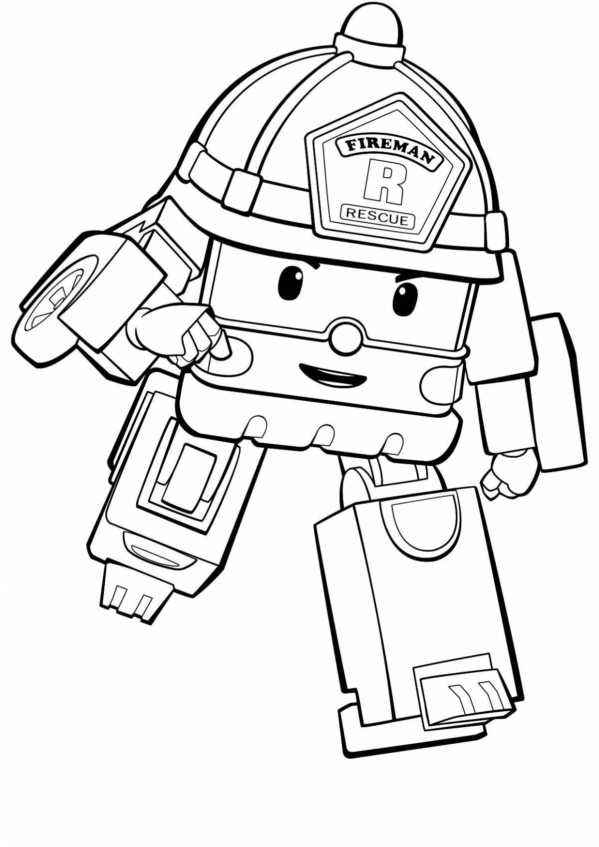 Coloring page bright robocar poli and his friends