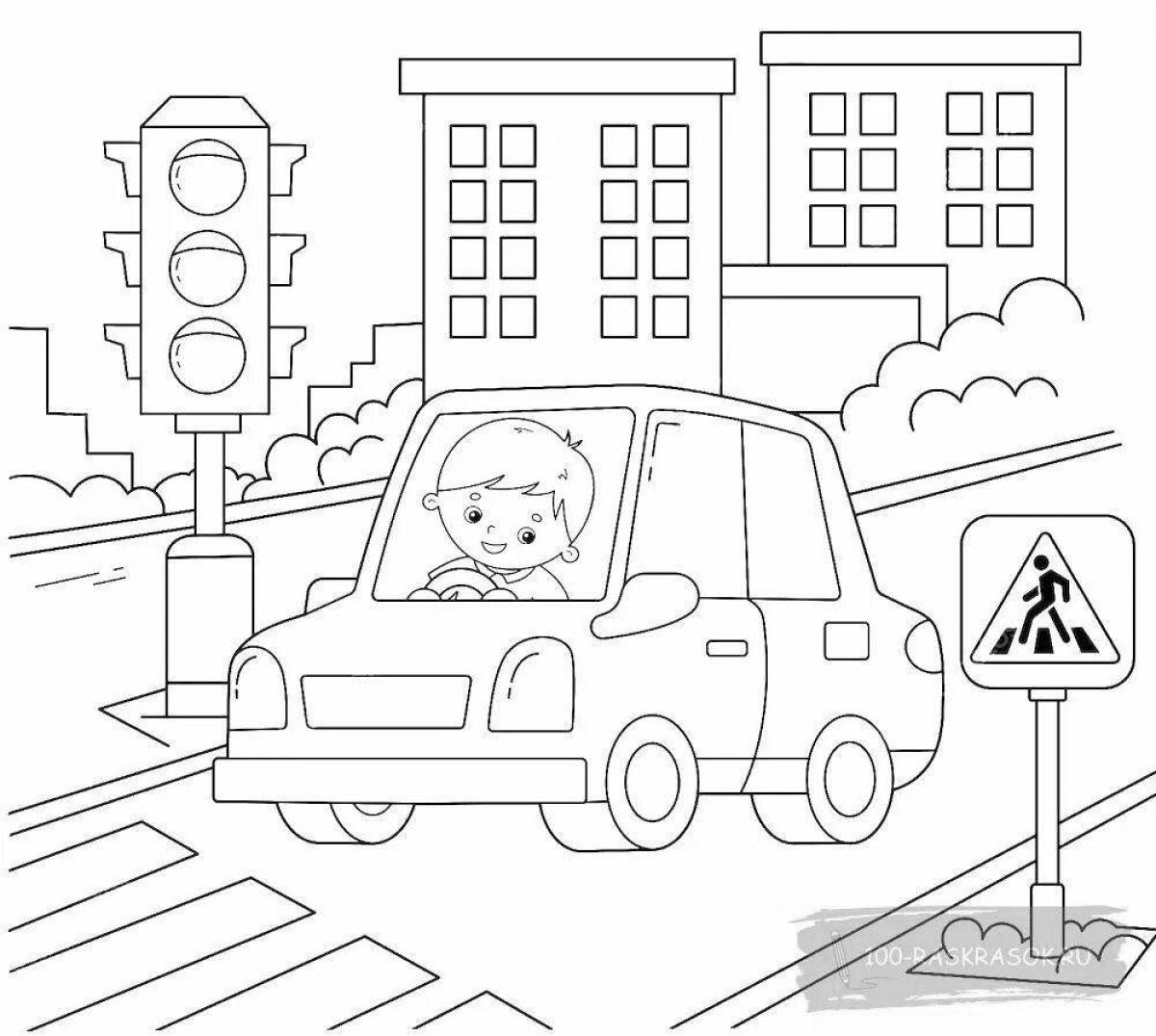 Playful traffic light coloring page for 2-3 year olds