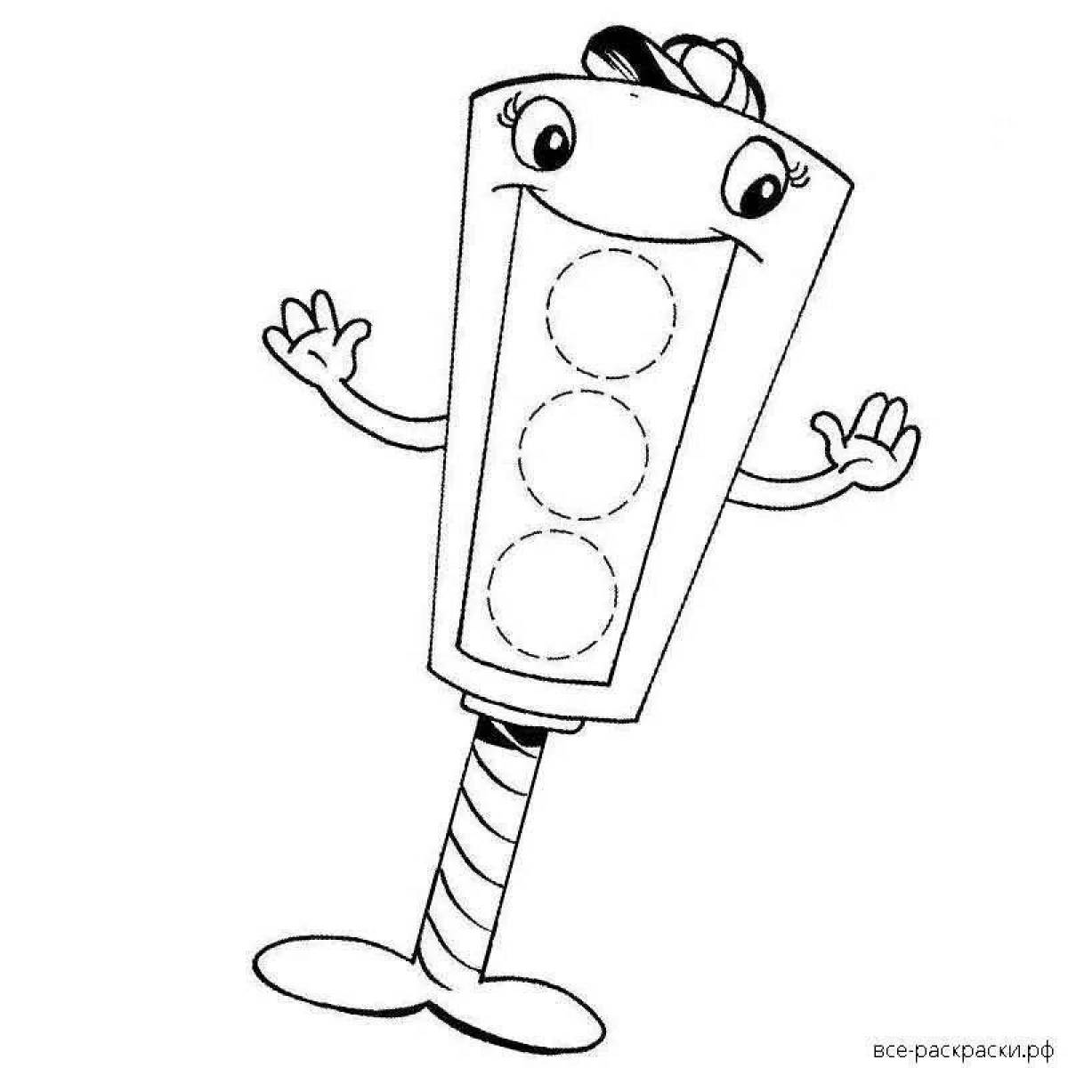 Coloring page joyful traffic light for children 2-3 years old