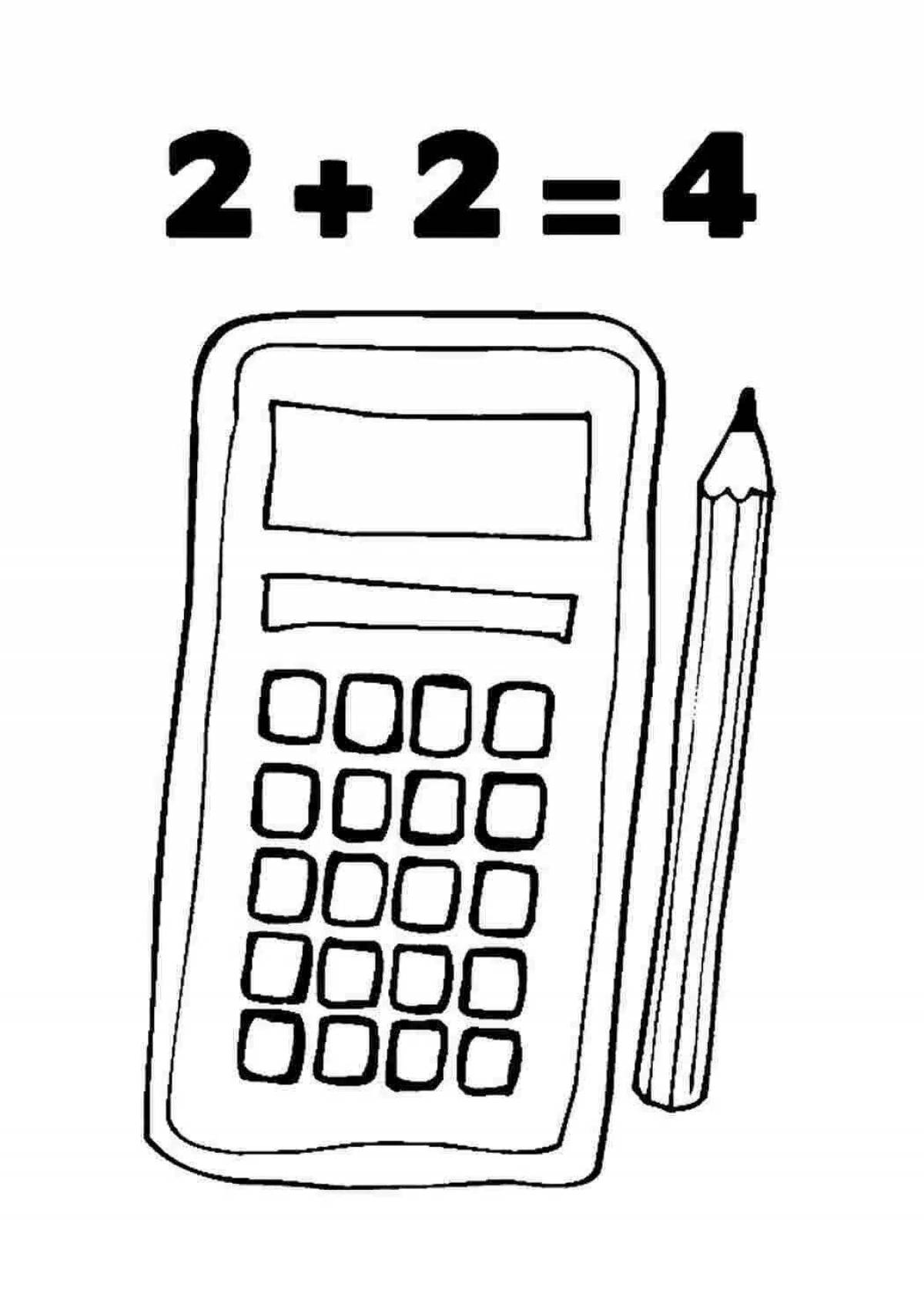 Calculator coloring page with a riot of colors