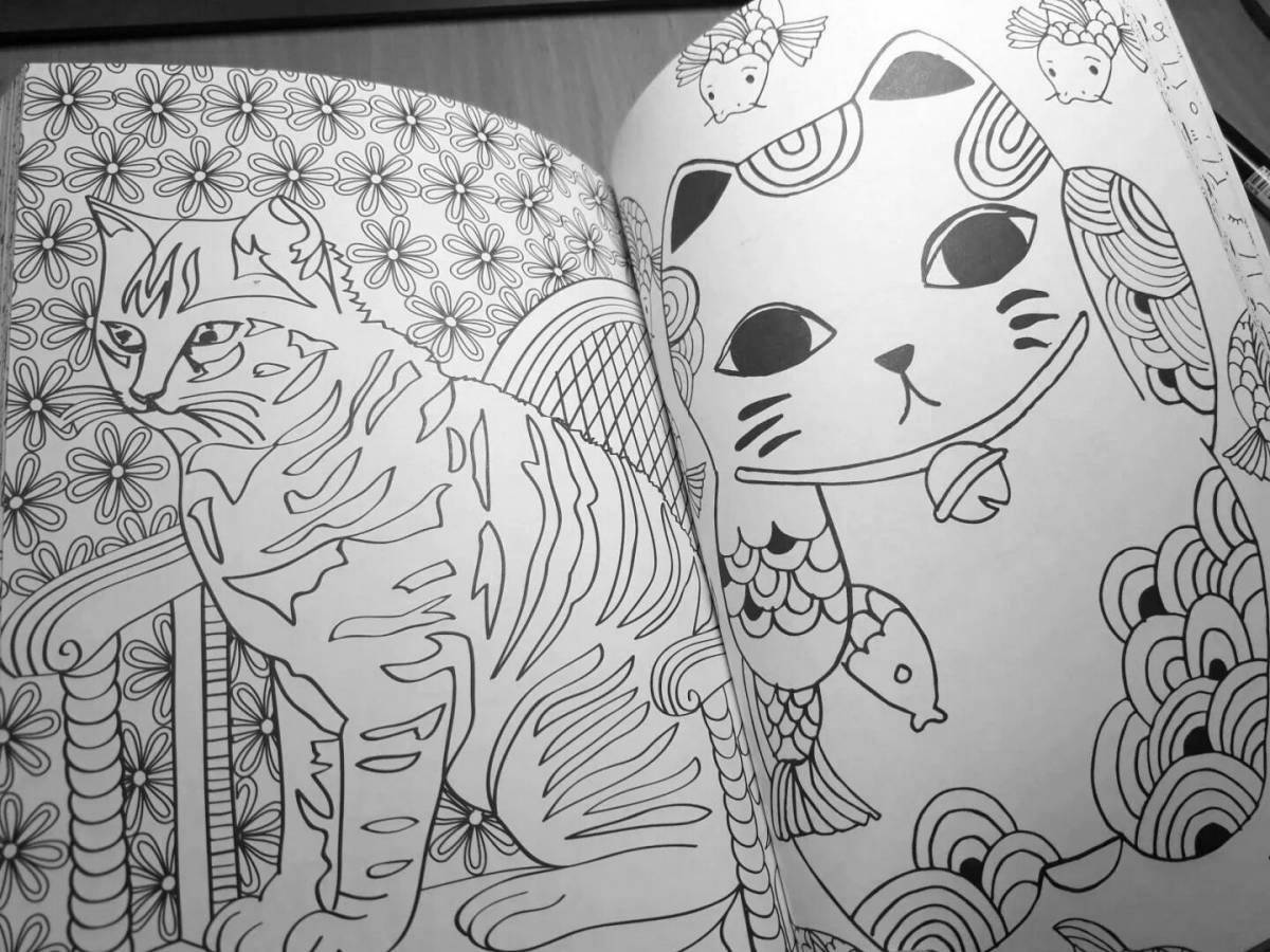 Adorable cat therapy anti-stress coloring book